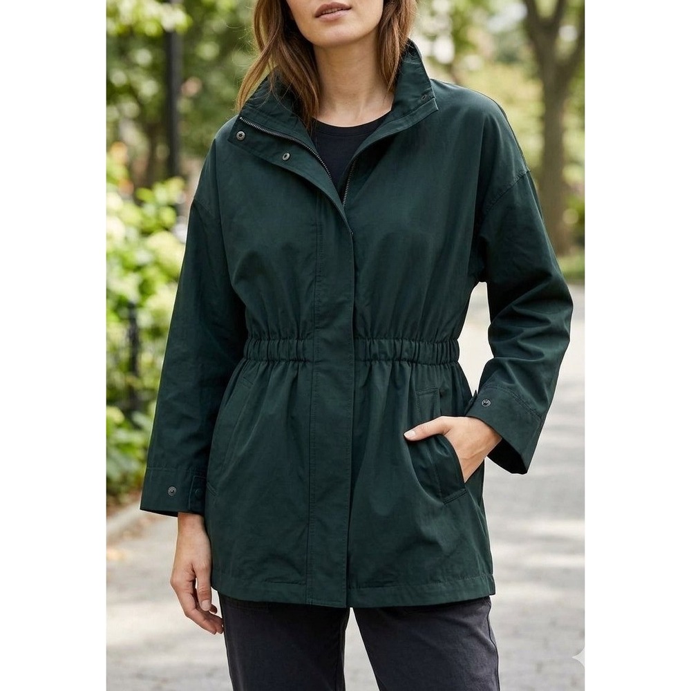 Eileen Fisher Recycled Polyester Anorak Coat Womens PM Forest Green Jacket